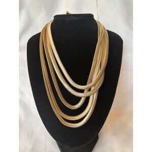 Vintage Gold Tone Chunky Layered Snake RIbbed Design Garbo Necklace New Fashion